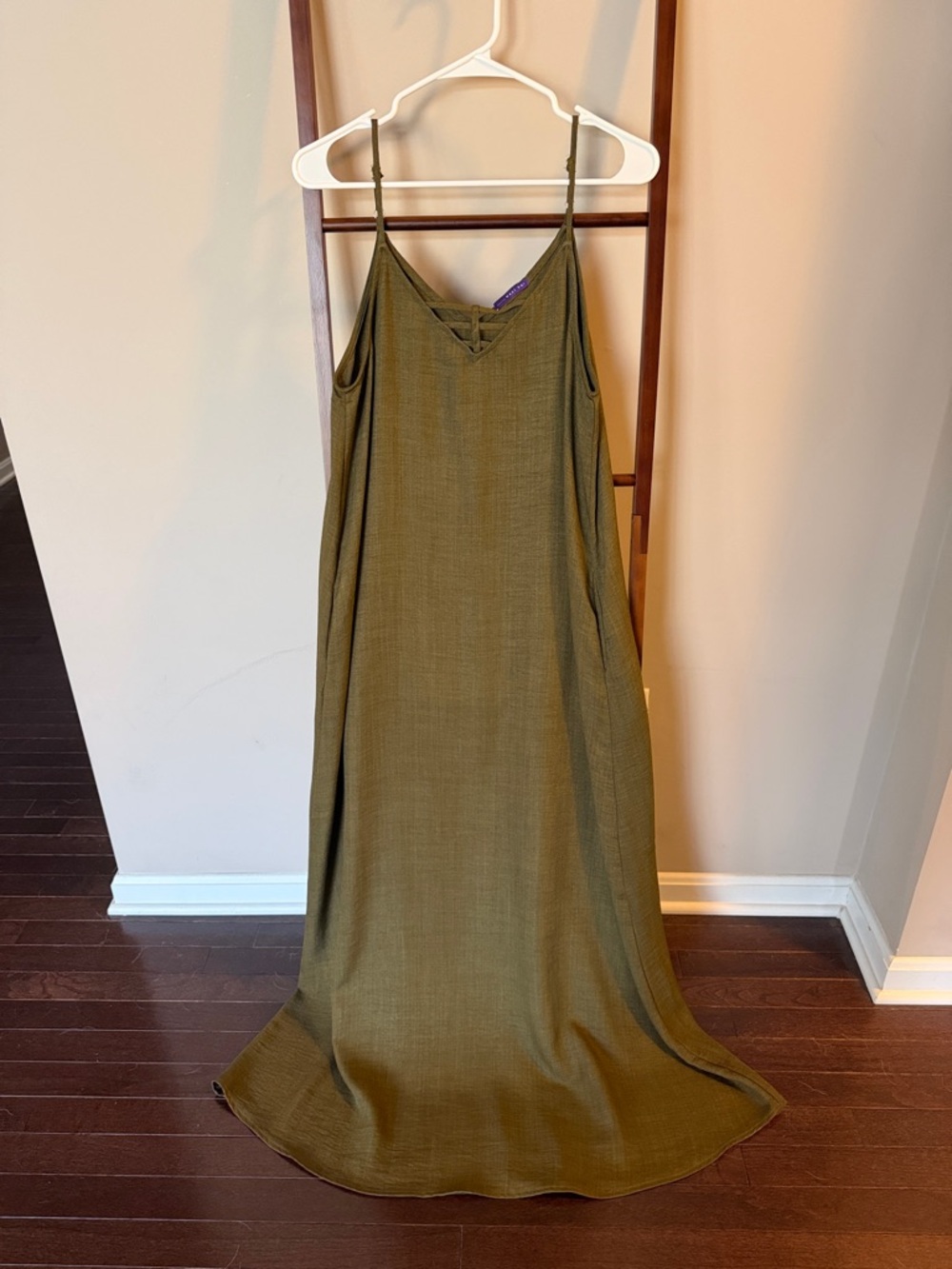 Olive Slip Maxi Dress with Spaghetti Straps